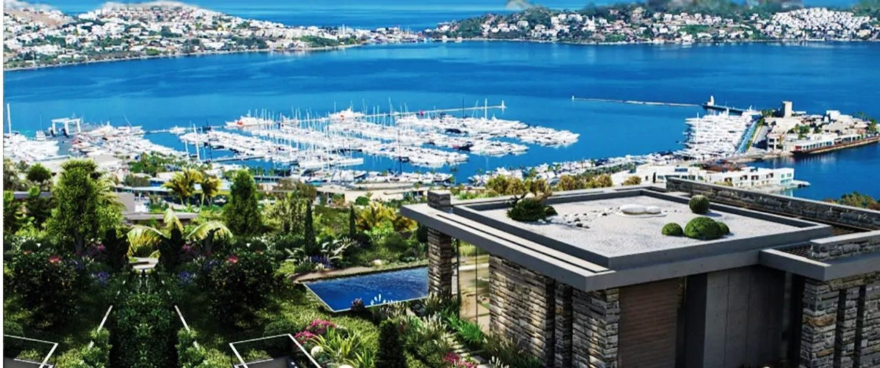 Вид на бухту и марину Бодрума от виллы Praxo Port Residences